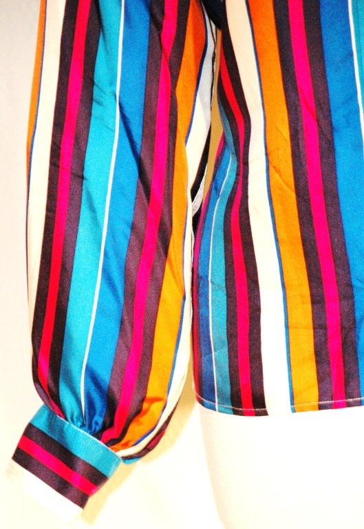 Pink Vintage Yves Saint Laurent YSL Rive Gauche Stripes 100% silk Blouse For Sale