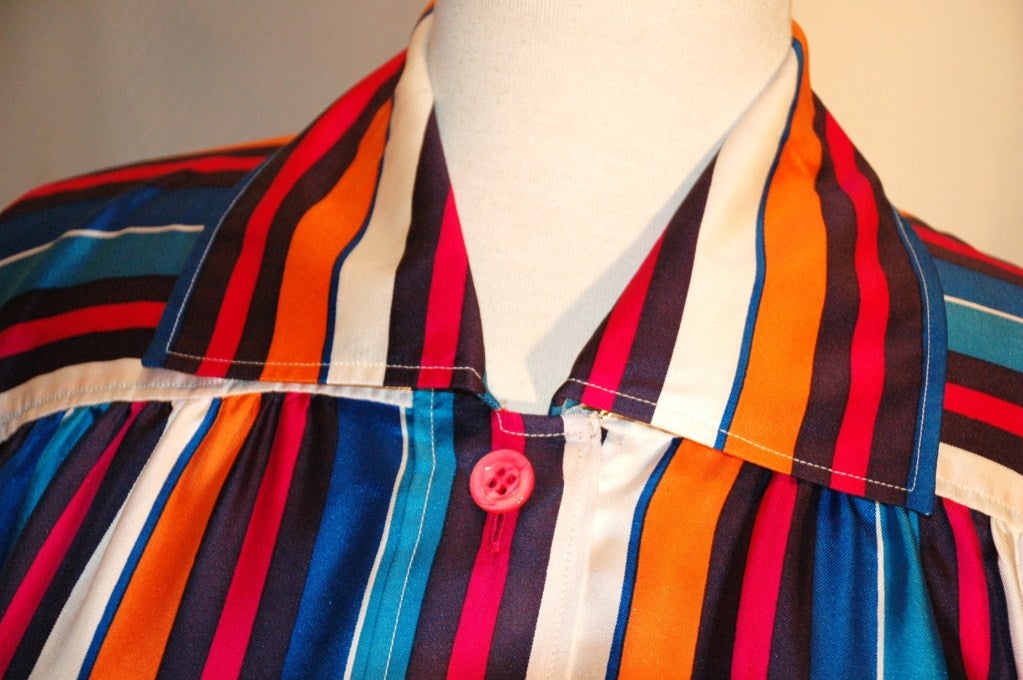 Vintage Yves Saint Laurent YSL Rive Gauche Stripes 100% silk Blouse In Excellent Condition For Sale In Lake Park, FL
