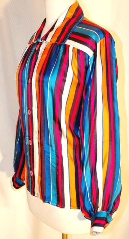 Women's Vintage Yves Saint Laurent YSL Rive Gauche Stripes 100% silk Blouse For Sale