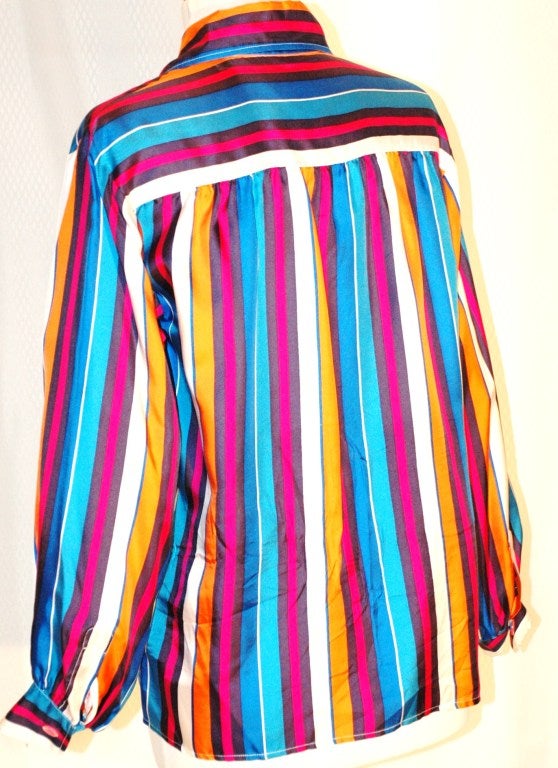 Vintage Yves Saint Laurent YSL Rive Gauche Stripes 100% silk Blouse For Sale 1