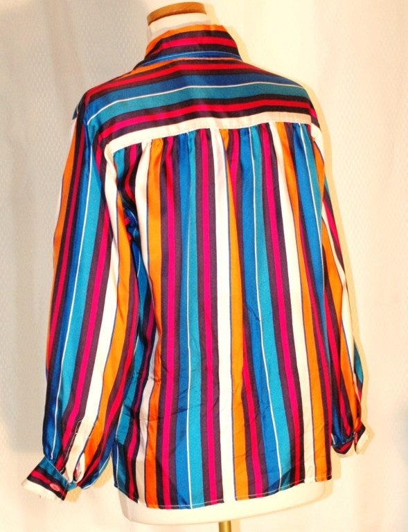 Vintage Yves Saint Laurent YSL Rive Gauche Stripes 100% silk Blouse For Sale 3