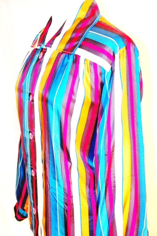 Vintage Yves Saint Laurent YSL Rive Gauche Stripes 100% silk Blouse For Sale 4