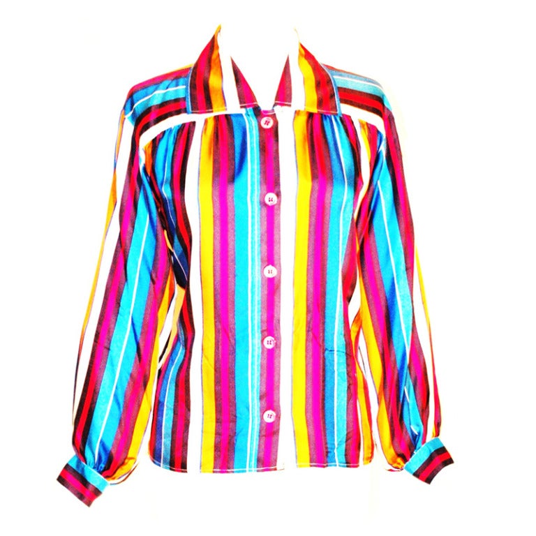 Vintage Yves Saint Laurent YSL Rive Gauche Stripes 100% silk Blouse For Sale