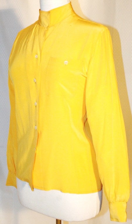 Vintage Yves Saint Laurent YSL Rive Gauche Yellow Silk Blouse In Good Condition For Sale In Lake Park, FL