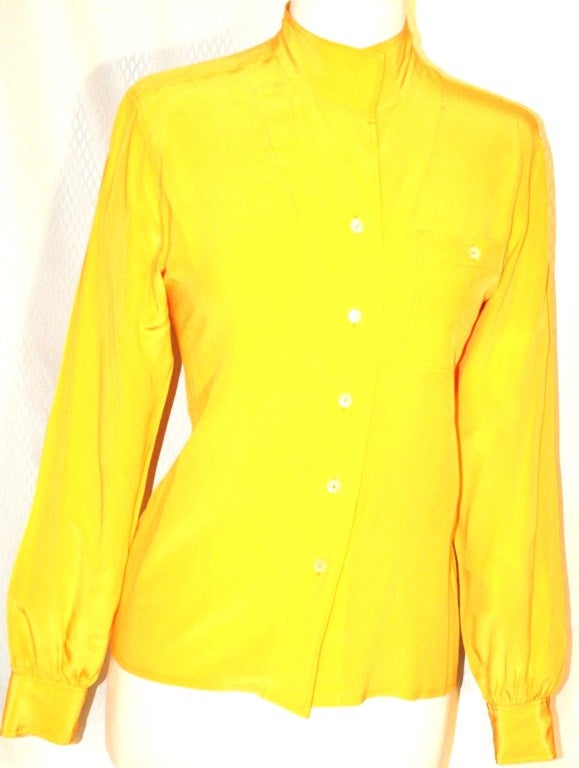 Women's Vintage Yves Saint Laurent YSL Rive Gauche Yellow Silk Blouse For Sale