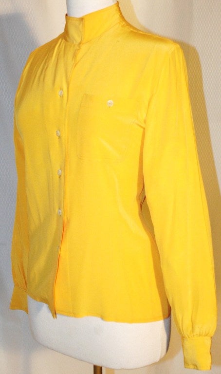 Vintage Yves Saint Laurent YSL Rive Gauche Yellow Silk Blouse For Sale 1