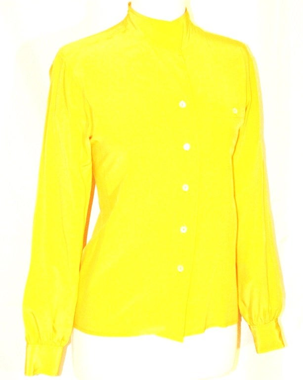 Vintage Yves Saint Laurent YSL Rive Gauche Yellow Silk Blouse For Sale 2