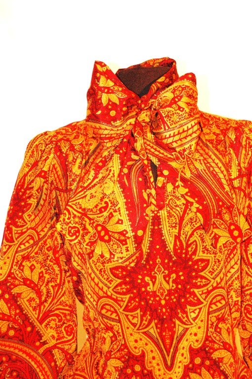 Red Vintage Yves Saint Laurent YSL Rive Gauche 100% silk Print Blouse For Sale