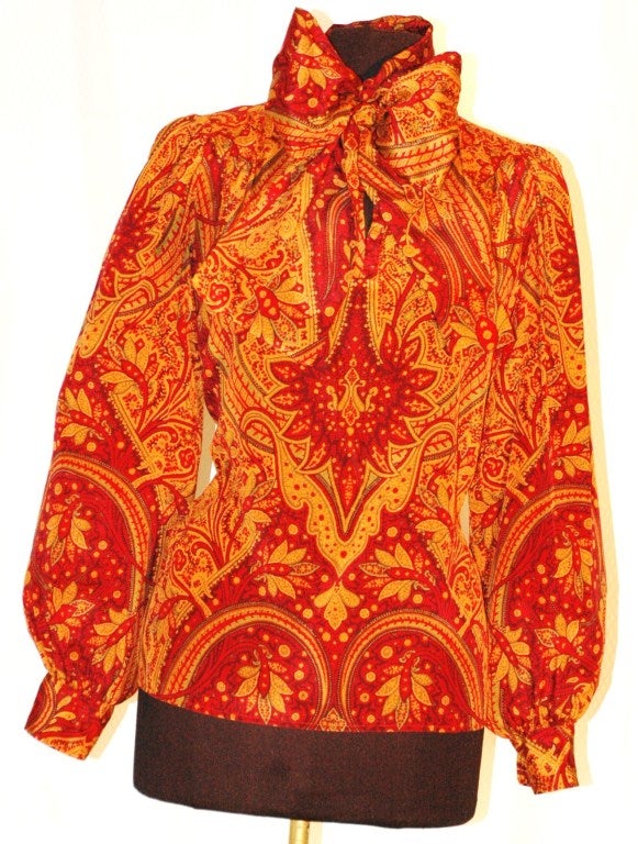 Vintage Yves Saint Laurent YSL Rive Gauche 100% silk Print Blouse For Sale 3