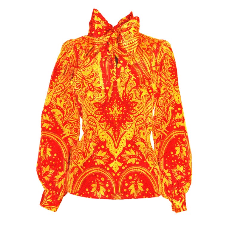 Vintage Yves Saint Laurent YSL Rive Gauche 100% silk Print Blouse For Sale