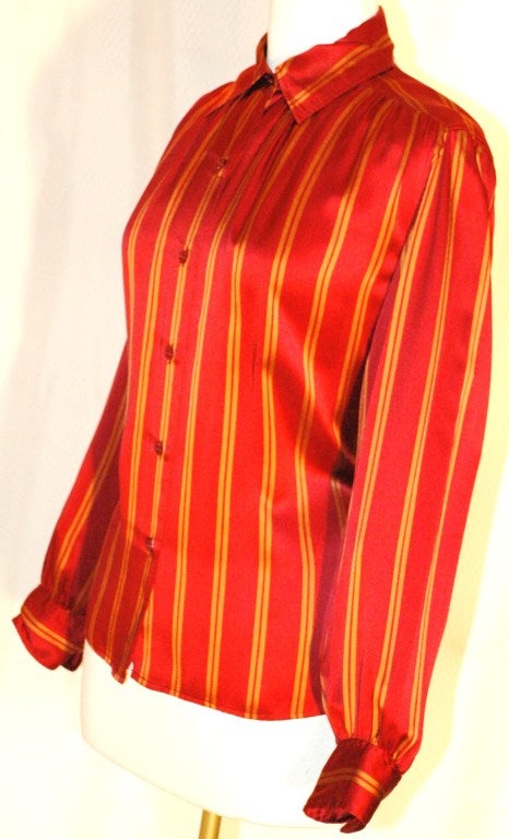 Vintage Yves Saint Laurent Rive Gauche Silk Stripe Blouse In Excellent Condition For Sale In Lake Park, FL