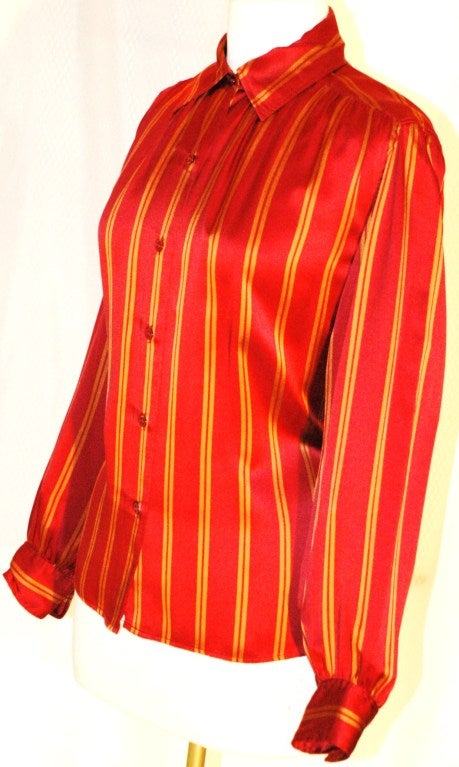 Vintage Yves Saint Laurent Rive Gauche Silk Stripe Blouse For Sale 1