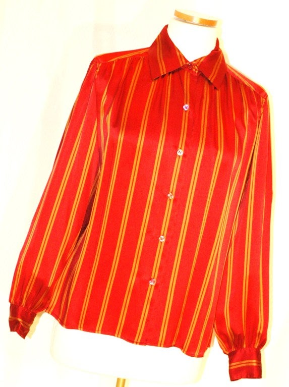 Vintage Yves Saint Laurent Rive Gauche Silk Stripe Blouse For Sale 3