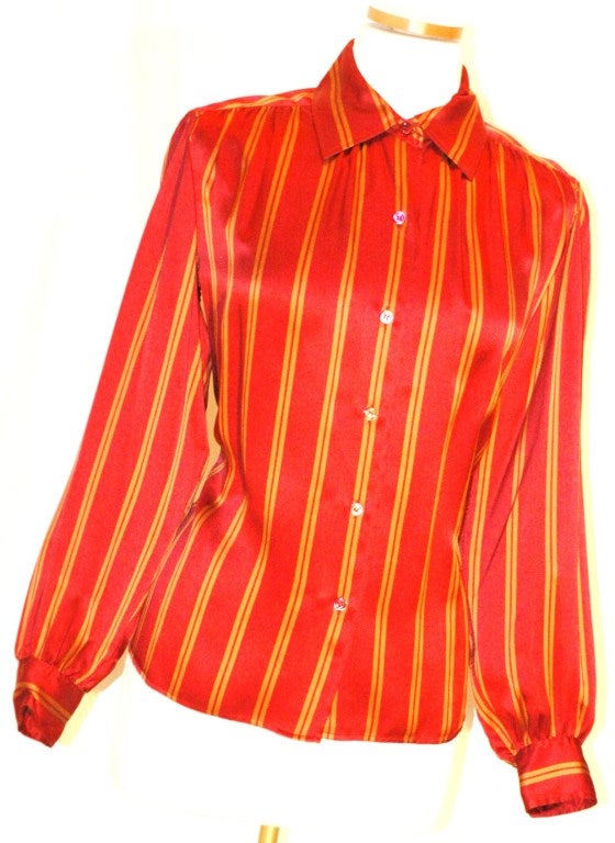 Vintage Yves Saint Laurent Rive Gauche Silk Stripe Blouse For Sale 4