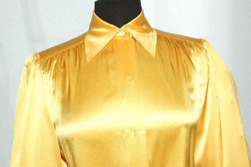 Vinage Yves Saint Laurent Rive Gauche Yellow Silk Blouse In Excellent Condition For Sale In Lake Park, FL
