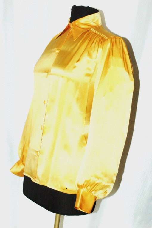 Women's Vinage Yves Saint Laurent Rive Gauche Yellow Silk Blouse For Sale