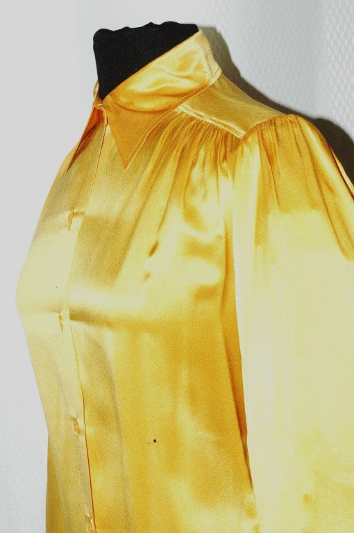 Vinage Yves Saint Laurent Rive Gauche Yellow Silk Blouse For Sale 2