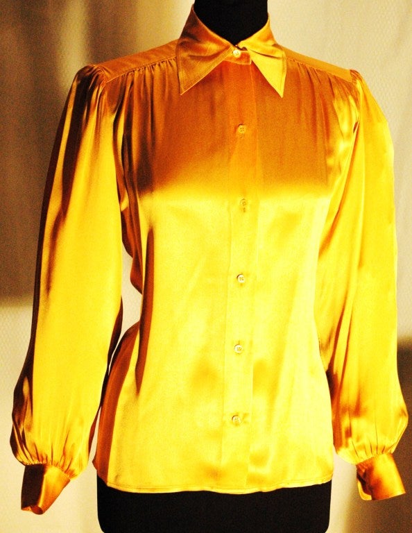 Vinage Yves Saint Laurent Rive Gauche Yellow Silk Blouse For Sale 4