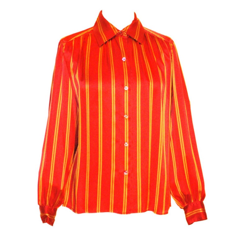 Vintage Yves Saint Laurent Rive Gauche Silk Stripe Blouse For Sale