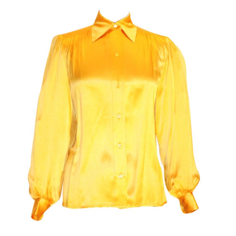 Vinage Yves Saint Laurent Rive Gauche Yellow Silk Blouse For Sale