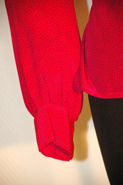 Vintage Yves Saint Laurent Rive Gauche Red w Polka Dots Silk Blouse In Good Condition For Sale In Lake Park, FL