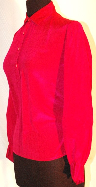 Women's Vintage Yves Saint Laurent Rive Gauche Red w Polka Dots Silk Blouse For Sale