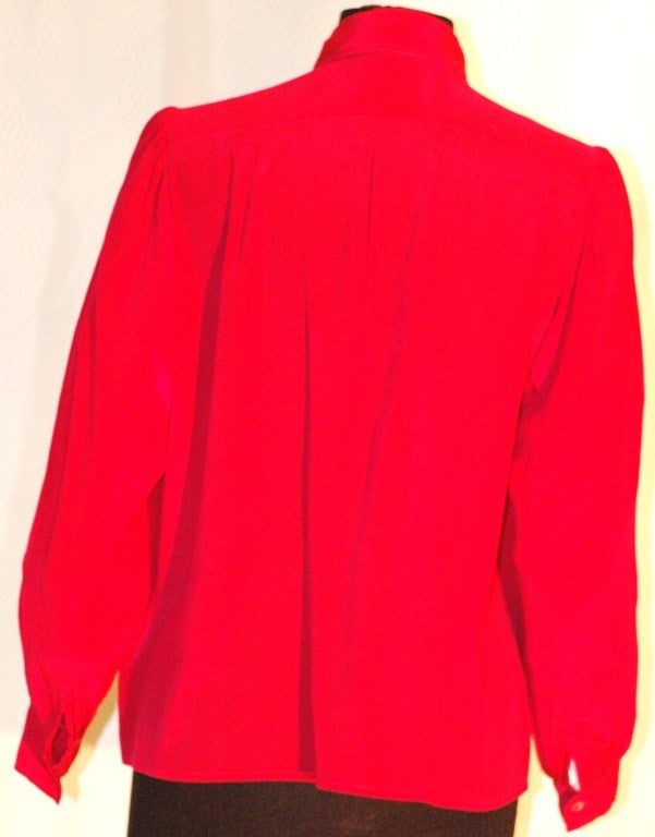 Vintage Yves Saint Laurent Rive Gauche Red w Polka Dots Silk Blouse For Sale 1