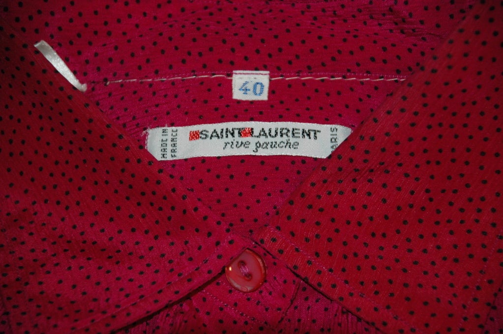 Vintage Yves Saint Laurent Rive Gauche Red w Polka Dots Silk Blouse For Sale 2