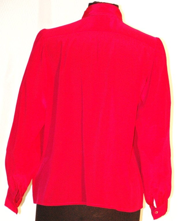 Vintage Yves Saint Laurent Rive Gauche Red w Polka Dots Silk Blouse For Sale 3