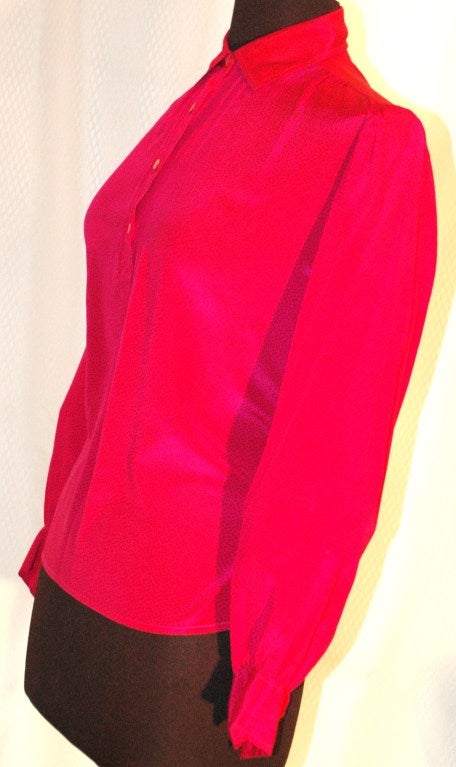 Vintage Yves Saint Laurent Rive Gauche Red w Polka Dots Silk Blouse For Sale 5