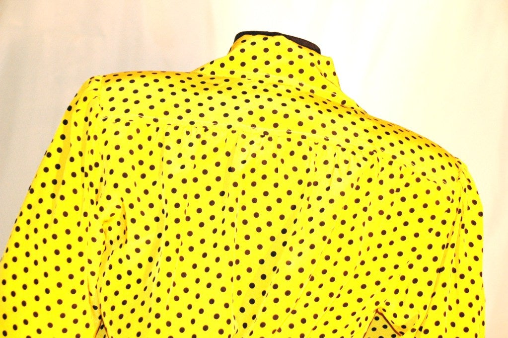 Yellow Vintage Yves Saint Laurent Rive Gauche Polka Dot Silk Blouse For Sale