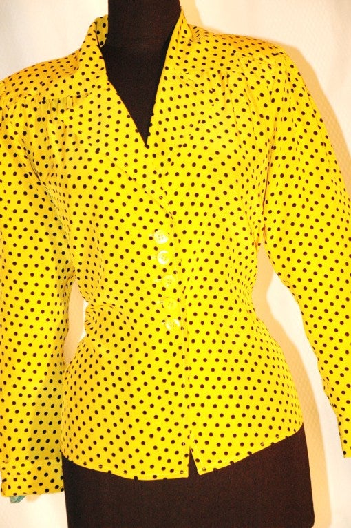 Vintage Yves Saint Laurent Rive Gauche Polka Dot Silk Blouse In Excellent Condition For Sale In Lake Park, FL