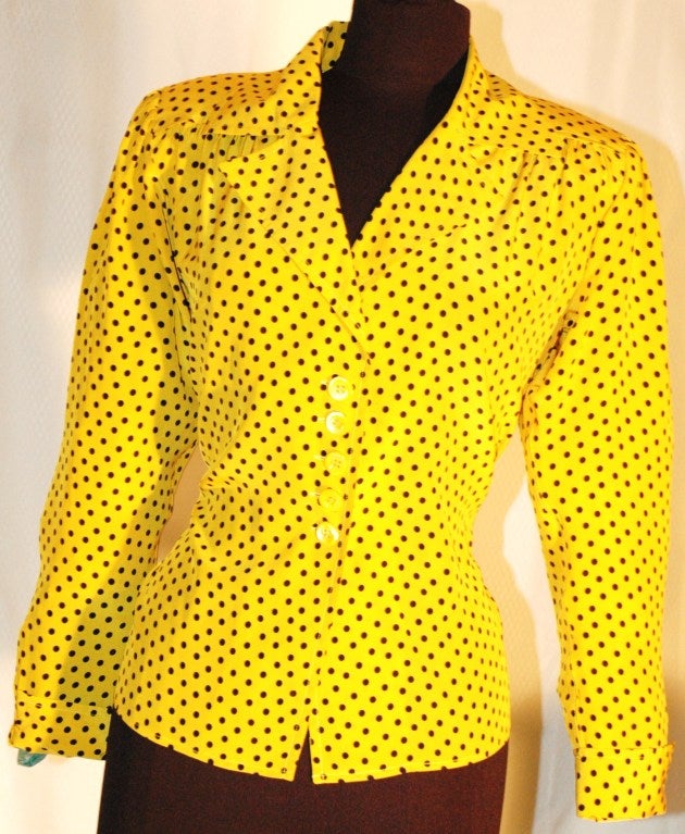 Vintage Yves Saint Laurent Rive Gauche Polka Dot Silk Blouse For Sale 3