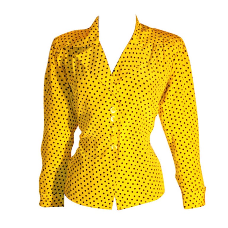 Vintage Yves Saint Laurent Rive Gauche Polka Dot Silk Blouse For Sale