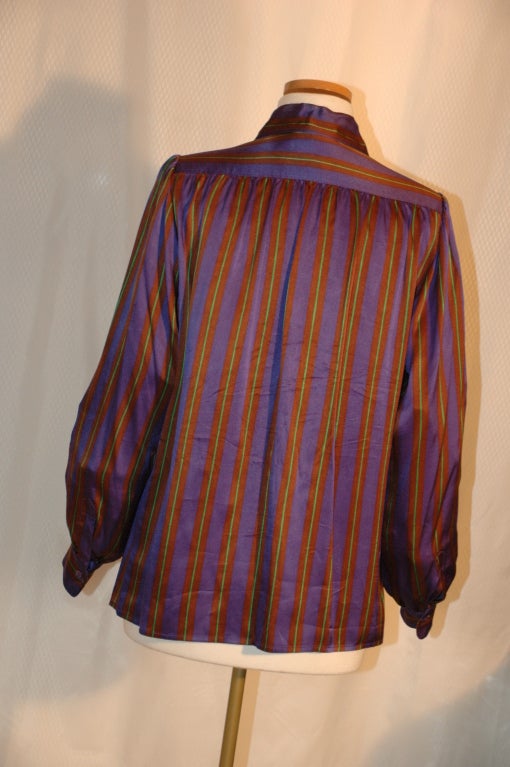 Vintage Yves Saint Laurent Rive Gauche Stripe Silk Blouse For Sale 5
