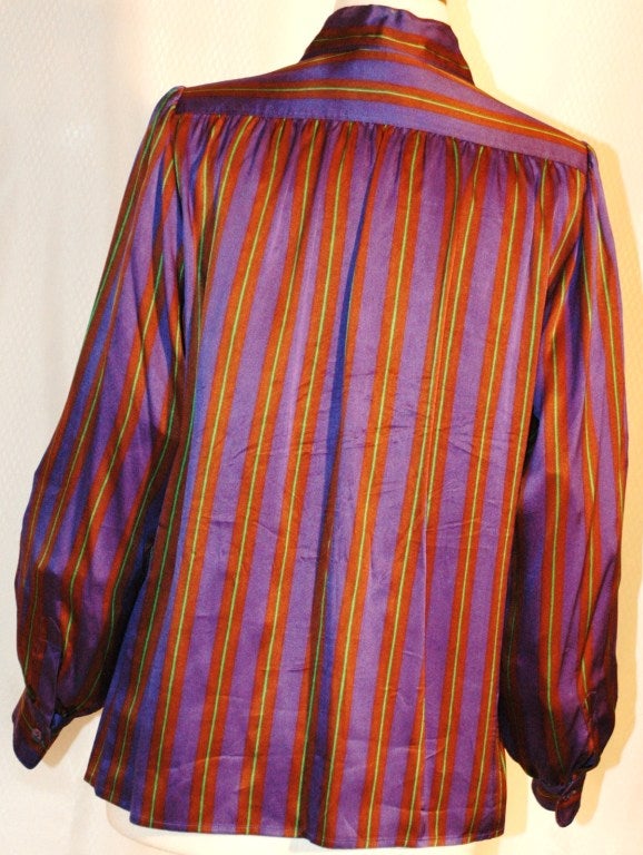Women's Vintage Yves Saint Laurent Rive Gauche Stripe Silk Blouse For Sale