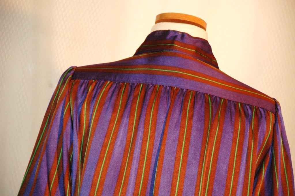 Vintage Yves Saint Laurent Rive Gauche Stripe Silk Blouse For Sale 1