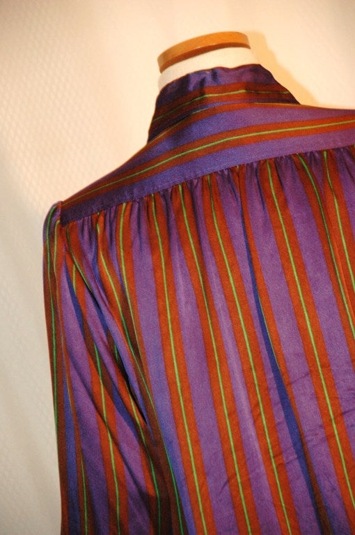 Vintage Yves Saint Laurent Rive Gauche Stripe Silk Blouse For Sale 2