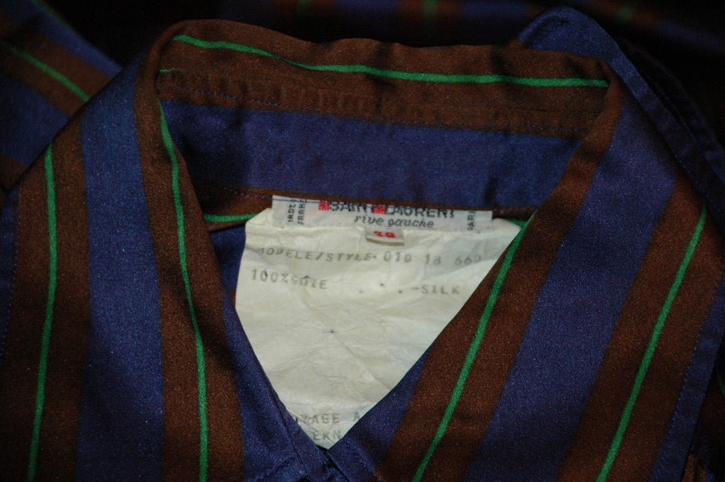 Vintage Yves Saint Laurent Rive Gauche Stripe Silk Blouse For Sale 3