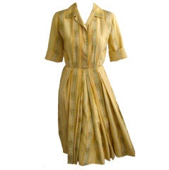 1950s Holly Hoelscher Embroidered Silk California Shirt Dress