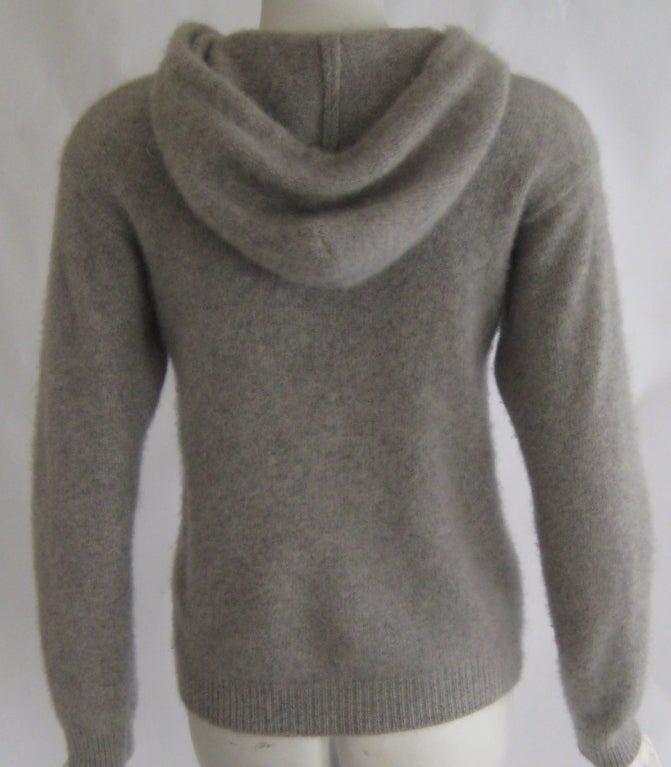 1970s Halston Cashmere Sweater Jacket with Hood In Excellent Condition For Sale In Chicago, IL