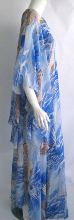 1990s Vicky Tiel Silk Lolita Caftan Dress With Cape In Excellent Condition In Chicago, IL