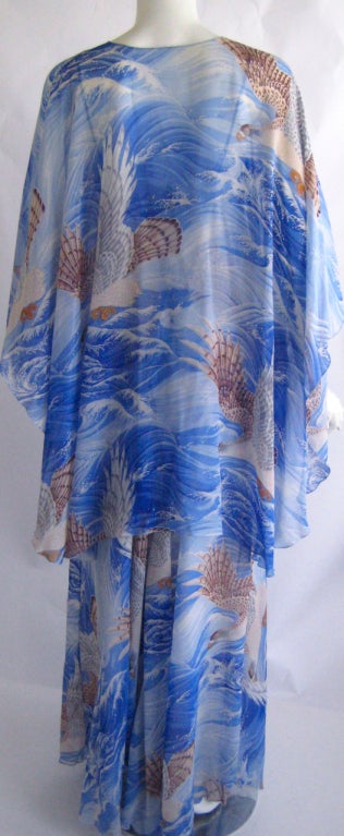 1990s Vicky Tiel Silk Lolita Caftan Dress With Cape 1