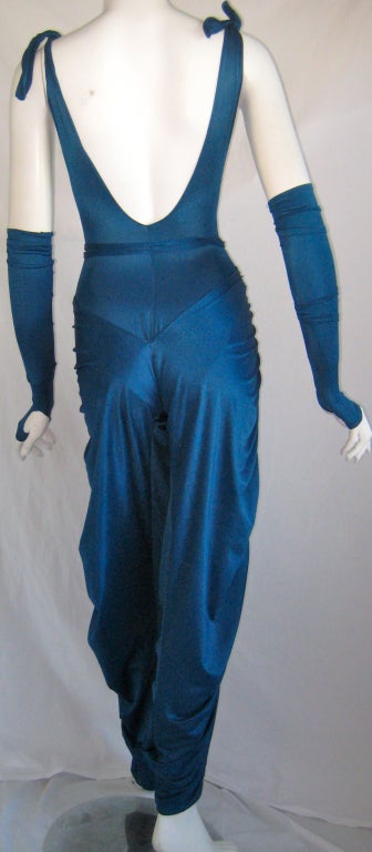 1980s Norma Kamali disco bodysuit and pants with matching arm cuffs 1