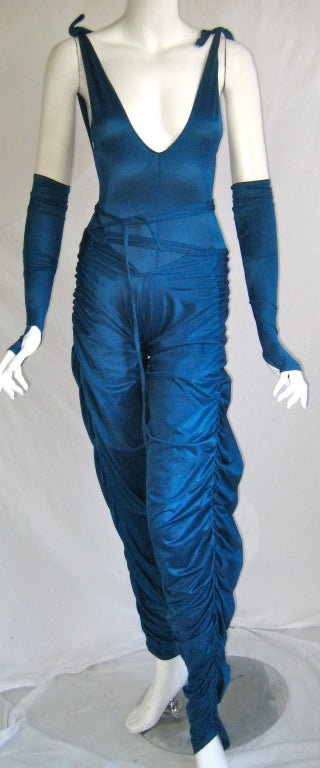 1980s Norma Kamali disco bodysuit and pants with matching arm cuffs 2