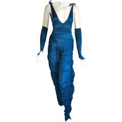 1980s Norma Kamali disco bodysuit and pants with matching arm cuffs