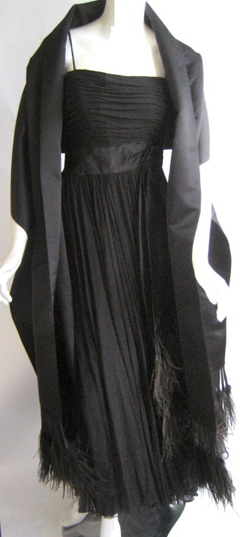 1950s Philip Hulitar Silk Feather Evening Gown With Feather Stole 3