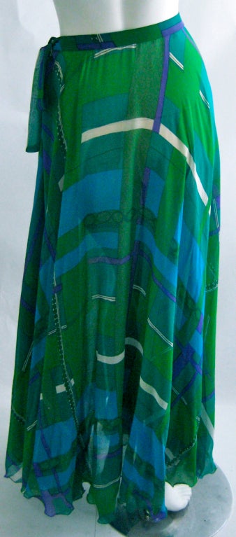 1960s La Mendola Silk Chiffon Wrap Skirt For Sale 1