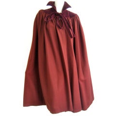 1960s yves saint laurent rive gauche burgundy wool and velvet cape