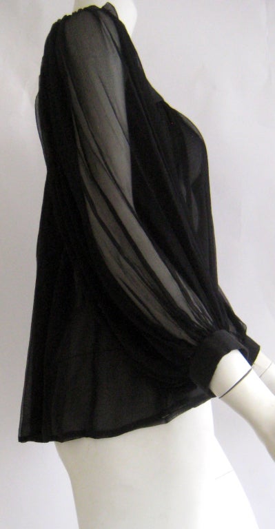 1960s Yves Saint Laurent sheer black silk chiffon peasant blouse In Good Condition In Chicago, IL